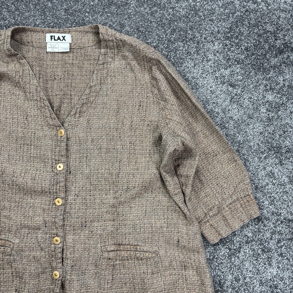 Flax By Jeanne Engelhart Blouse Top Size 1G XL Brown 100% Linen Woven Button Up - Picture 4 of 10